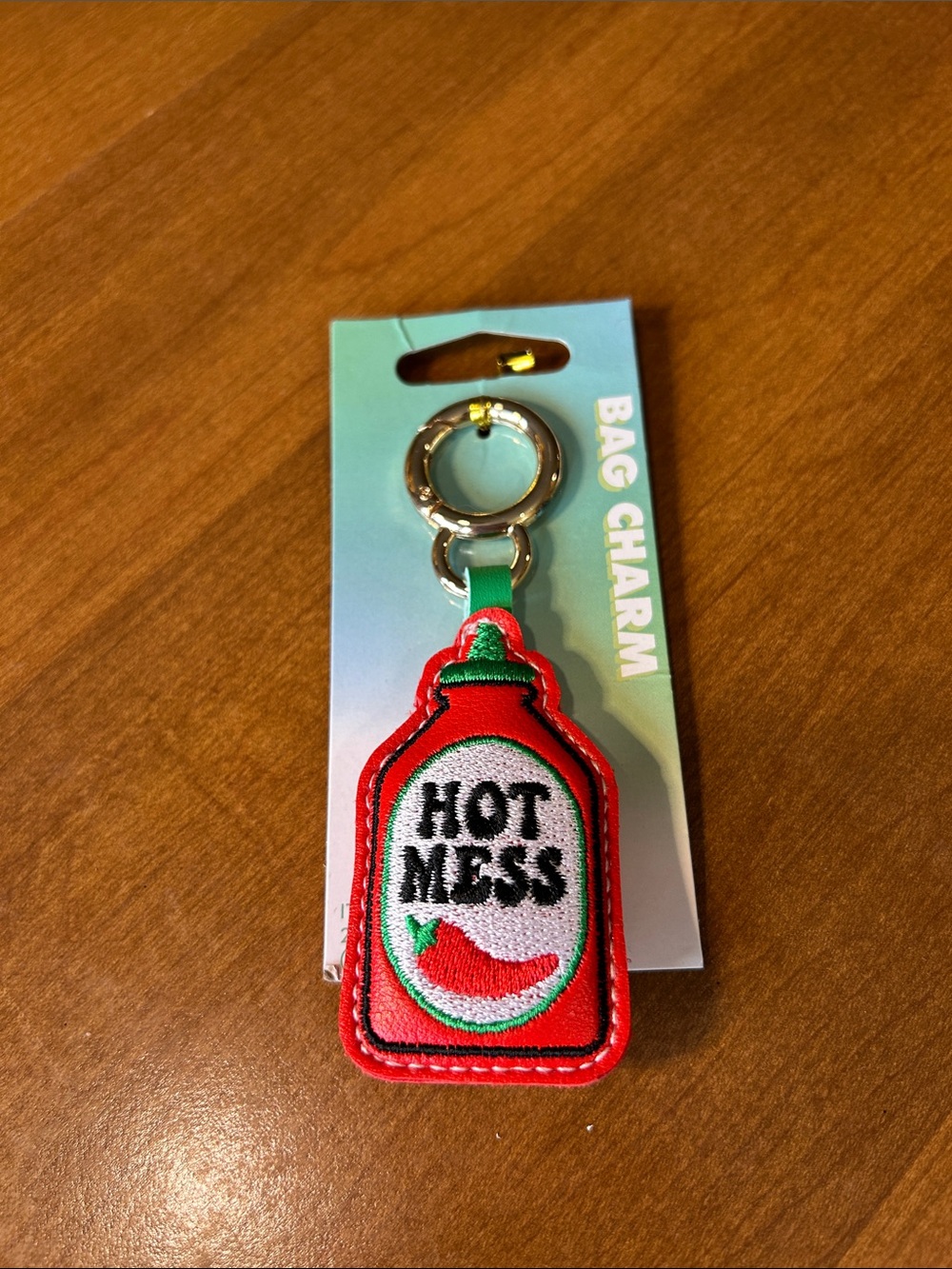 Hot Mess Red Ketchup Bottle Bag Charm Keychain